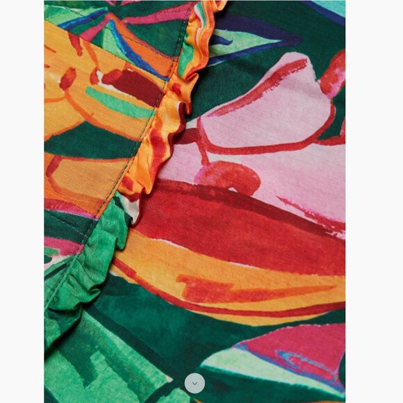 FARM Rio | NWT Banana & Foliage Print Puff Sleeve Midi Dress, Size S ๐ง๐ท - Picture 7 of 15